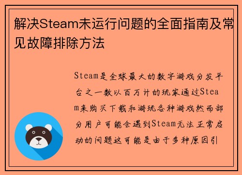 解决Steam未运行问题的全面指南及常见故障排除方法